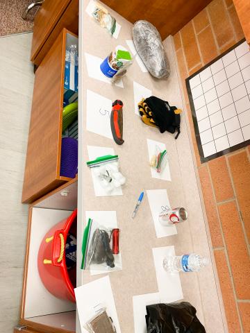 Survival items laid out on the counter
