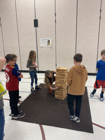 4th Grade students playing giant Jenga